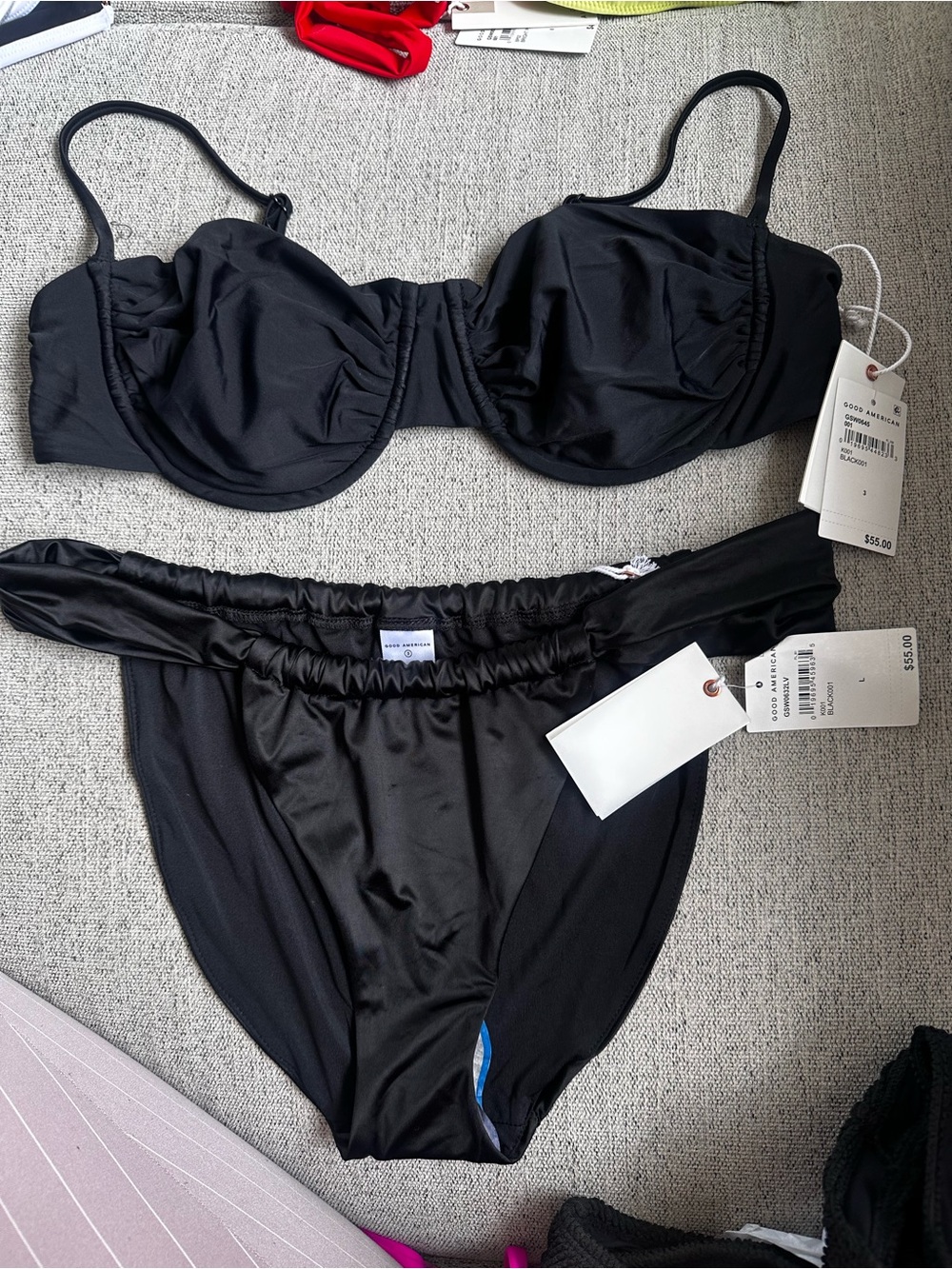 Good American Black Underwire Bikini Set with Adjustable Straps